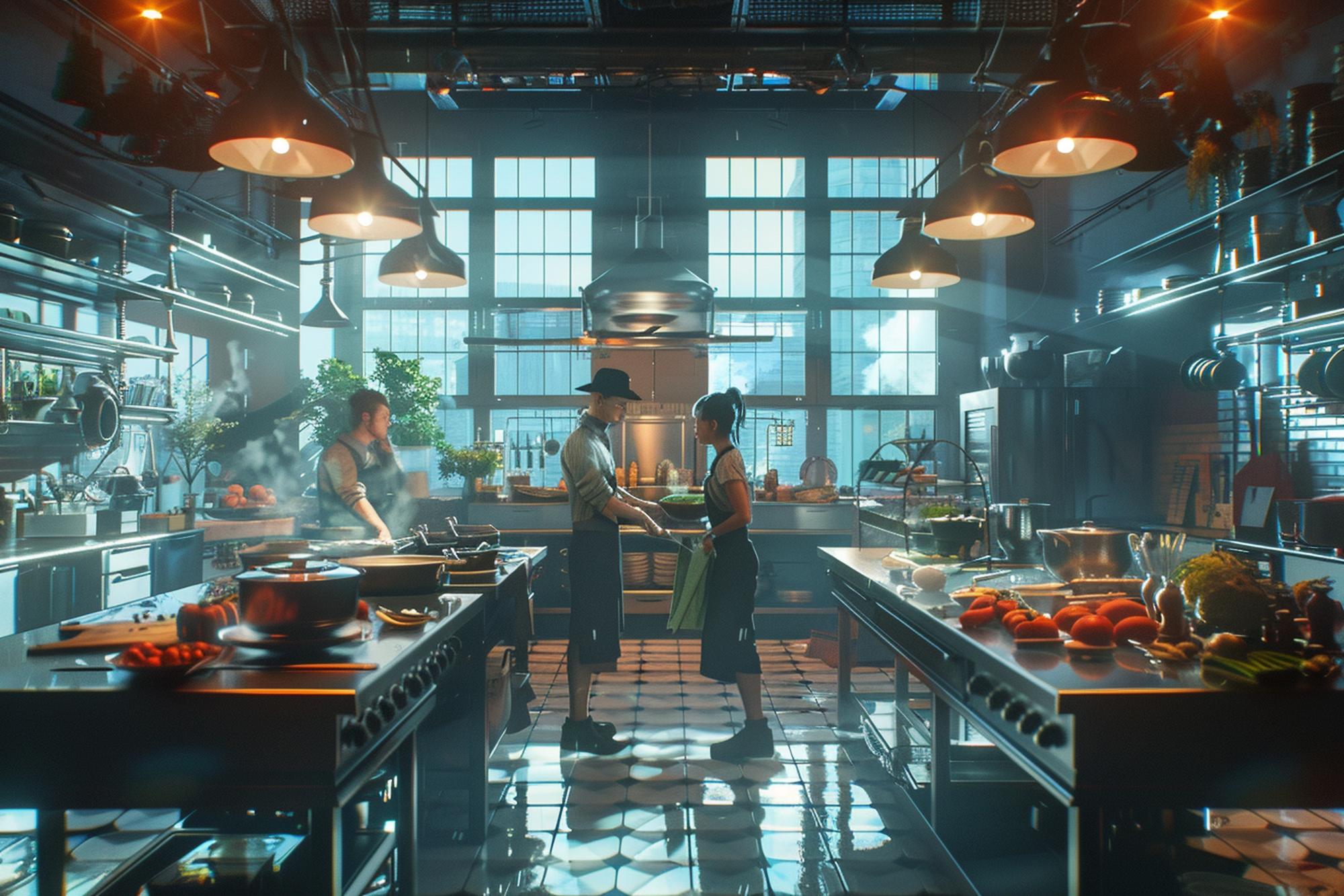 Workshop kitchen with futuristic equipment